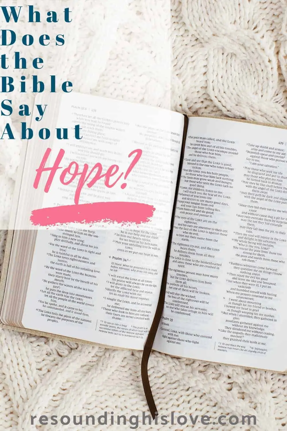 an image of an open bible with text reading What Does the Bible Say about Hope?