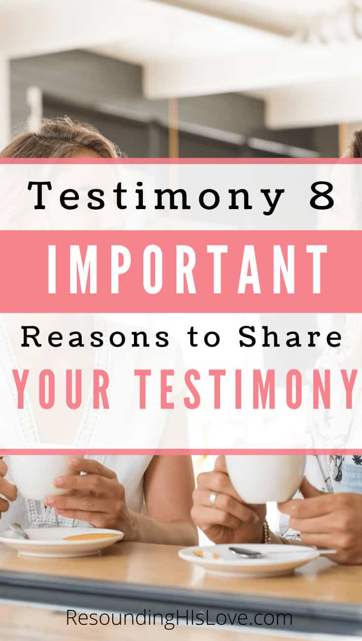 2 woman drinking coffee at a kitchen table talking with text 8 Important Reasons to Share Your Christian Testimony