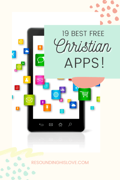 a cell phone displaying various apps with text Best FREE Christian Apps for Women