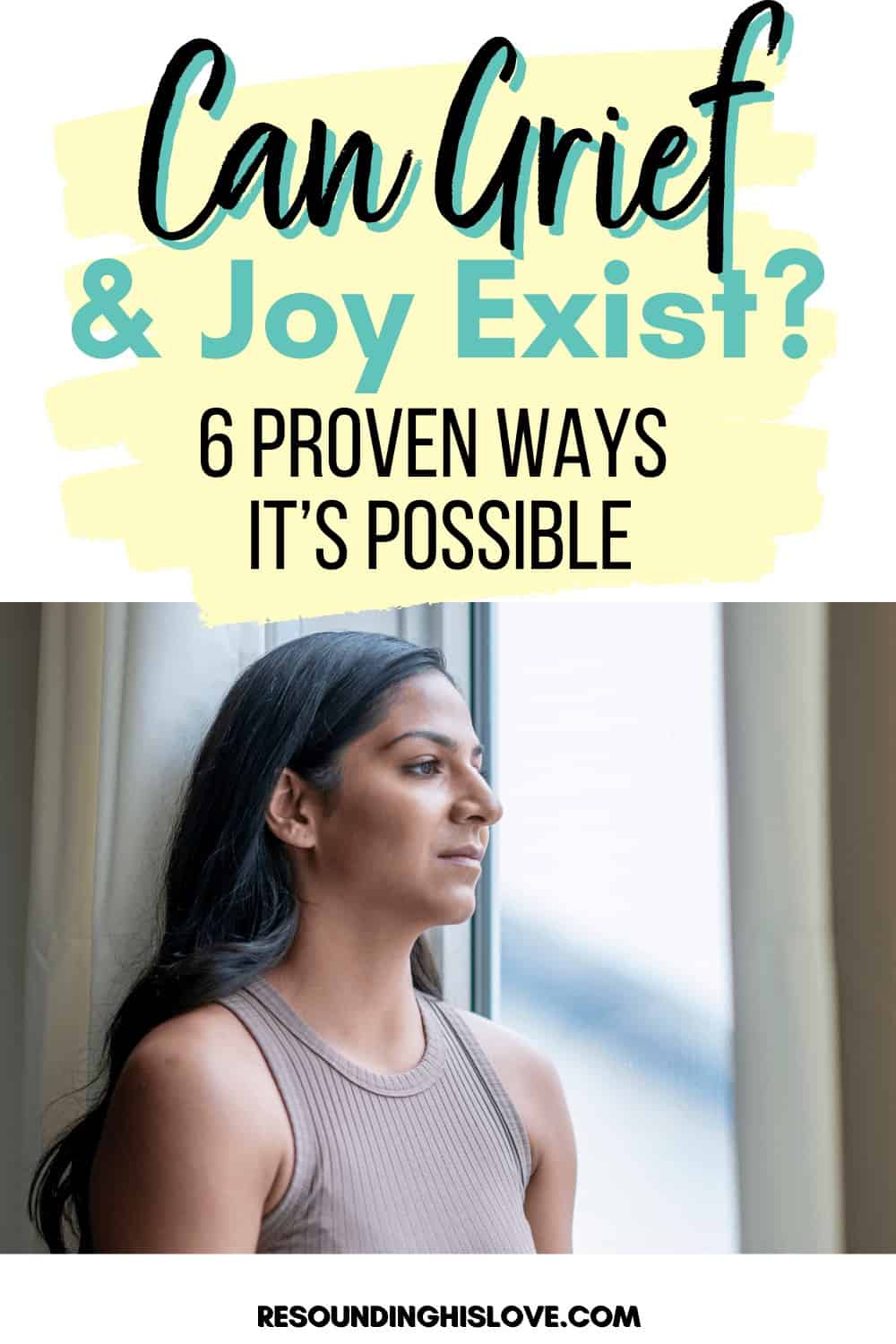 a woman wearing tan shirt staring out a window with Can Grief And Joy Coexist 6 Proven Ways It's Possible